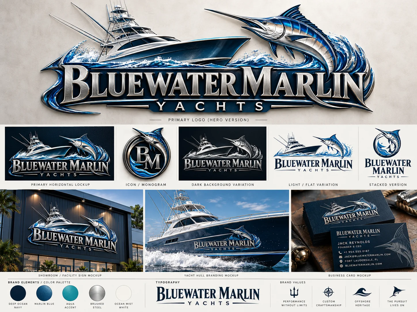 Bluewater Marlin Yachts — Luxury Yacht Builder branding showcase