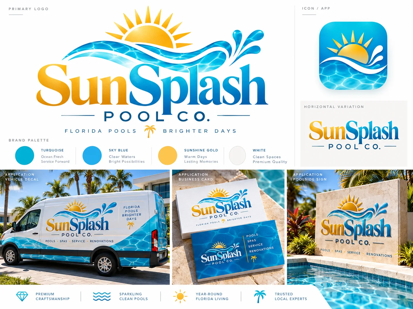 SunSplash Pool Co. — Pool / Outdoor Living branding showcase
